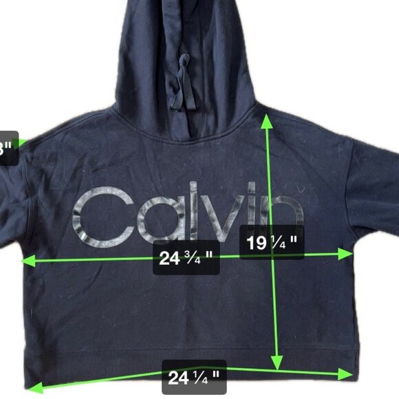 Calvin Klein Cropped Long Sleeve Black Hooded Sweatshirt Woman Large 1550 - Picture 3 of 5